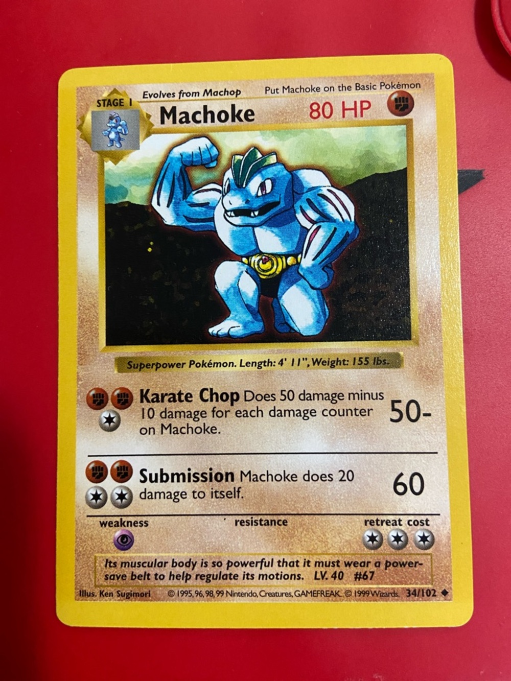 Machoke 34/102 Uncommon Base Set Shadowless Pokemon